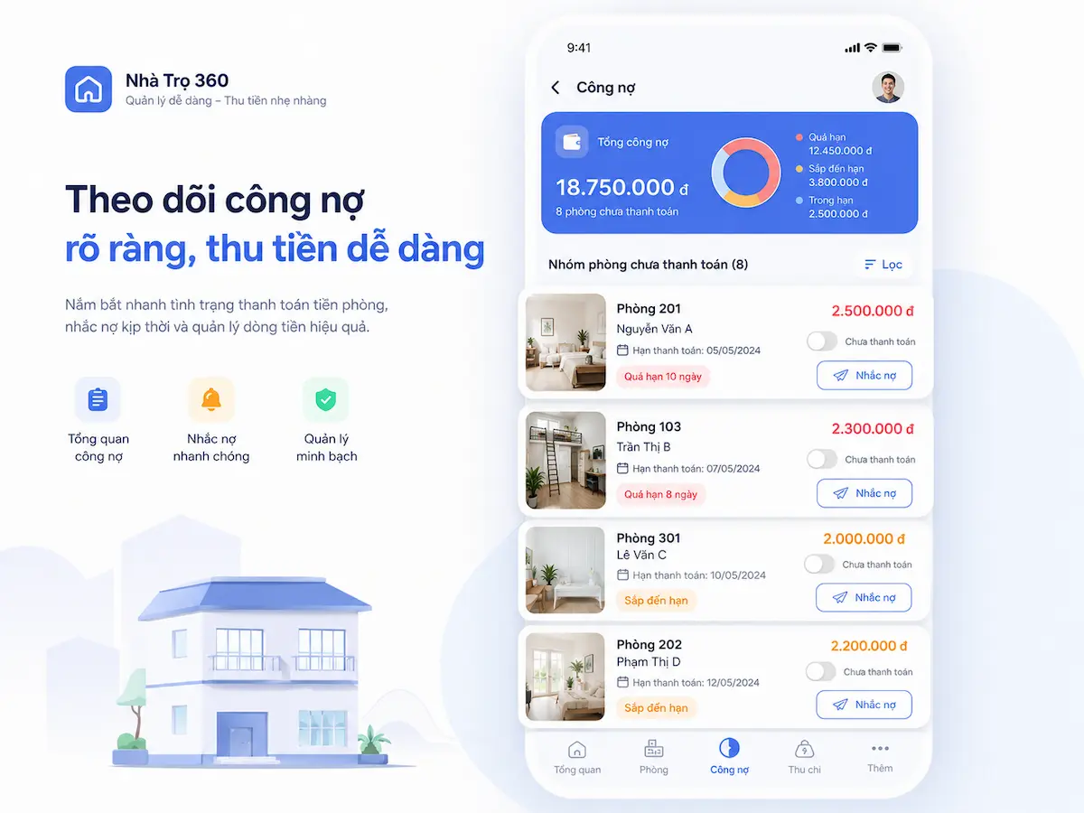 Bảng theo dõi công nợ phòng trọ